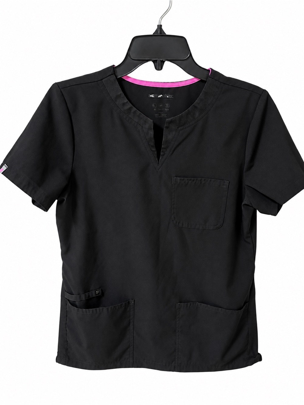 Unk Black Short-Sleeve Women's V-Notch Top with Pink Neck Trim